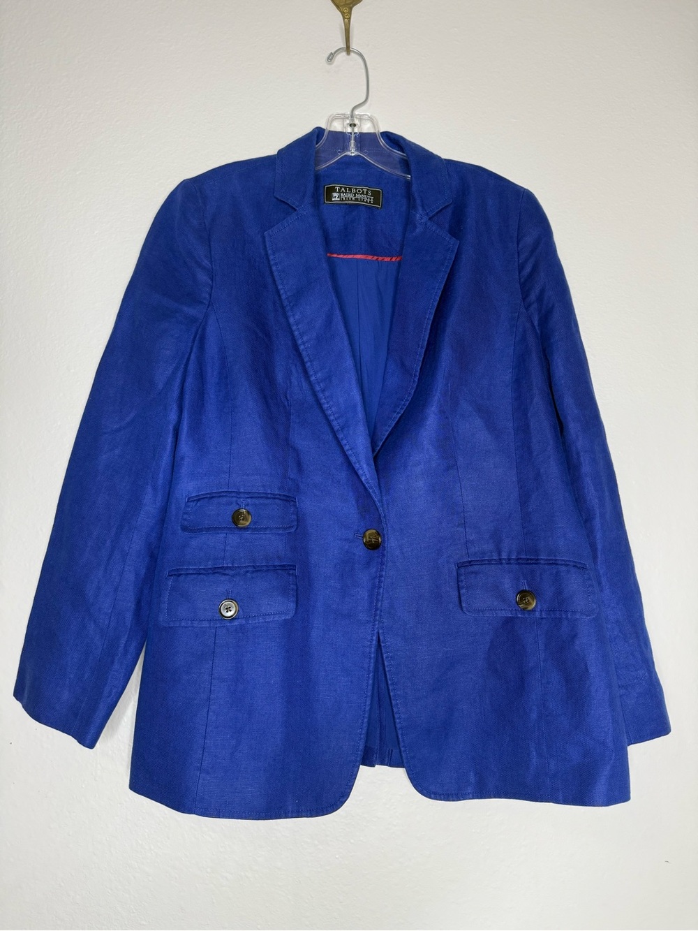 Talbots Baird McNutt Irish Linen Royal Blue One Button Blazer 10